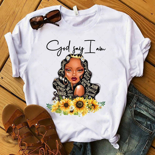God say I am print women's t-shirt – White